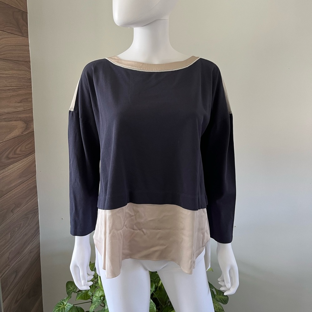 FABIANA FILIPPI Navy Mixed Media Tunic SZ L Italian Made